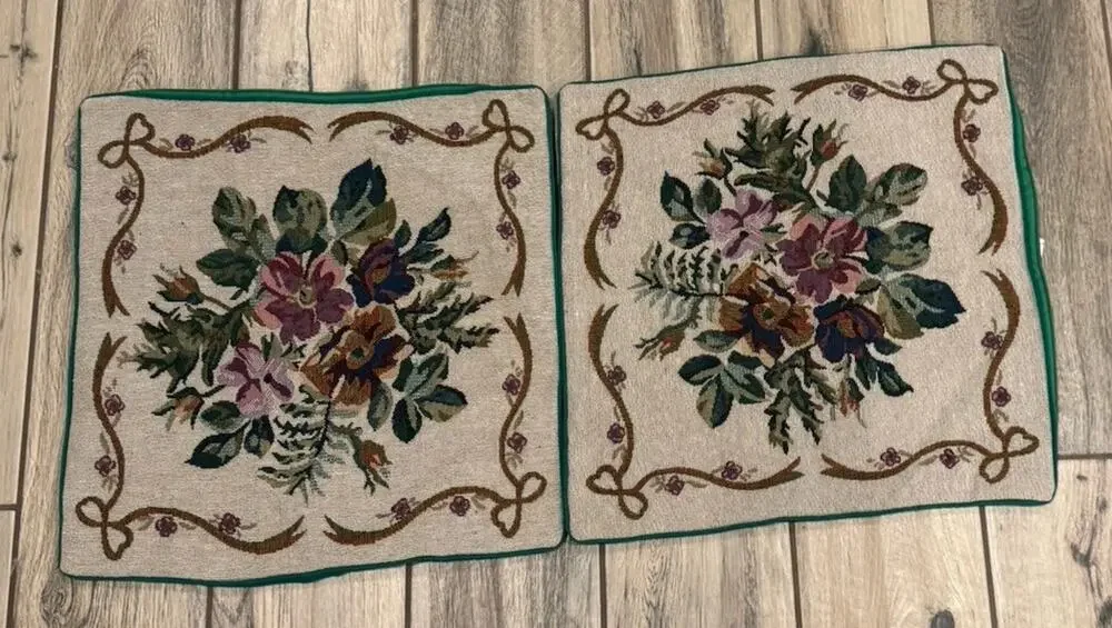2 Tapestry Pillow Covers With Floral Designs 16
